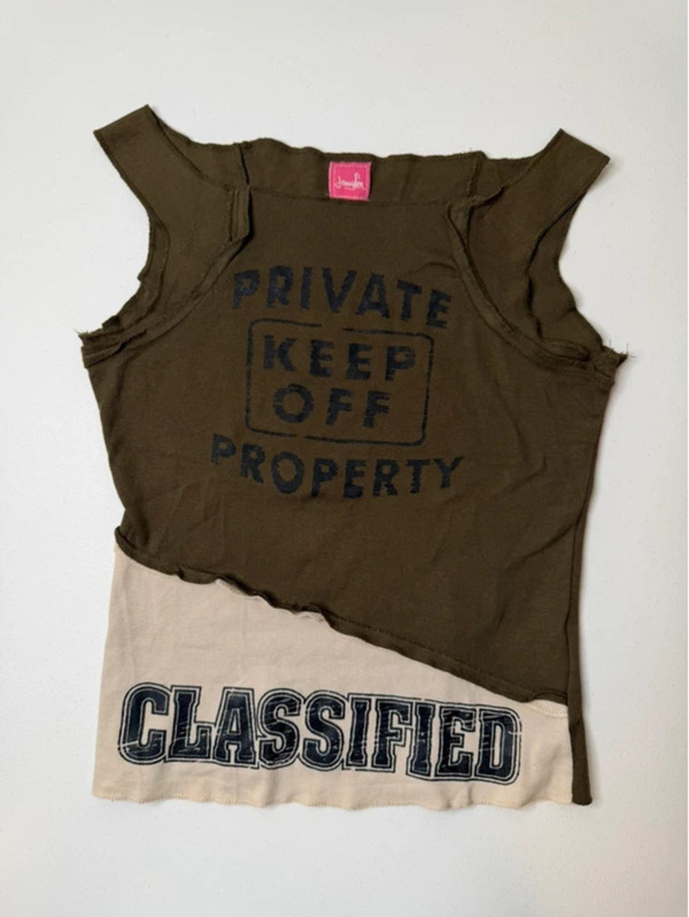 Vintage Jennyfer Private Keep Off Property Classified Colorblock Tank Y2K